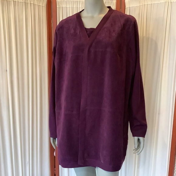 Calvin Klein Women's Knit & Faux Suede Open Cardigan & Matching Shell Purple 2X - Picture 2 of 11